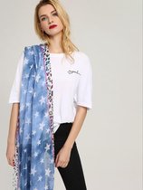 Luipaardprint dames sjaal met sterren in blauw crème viscose katoen - 80 x 180 cm