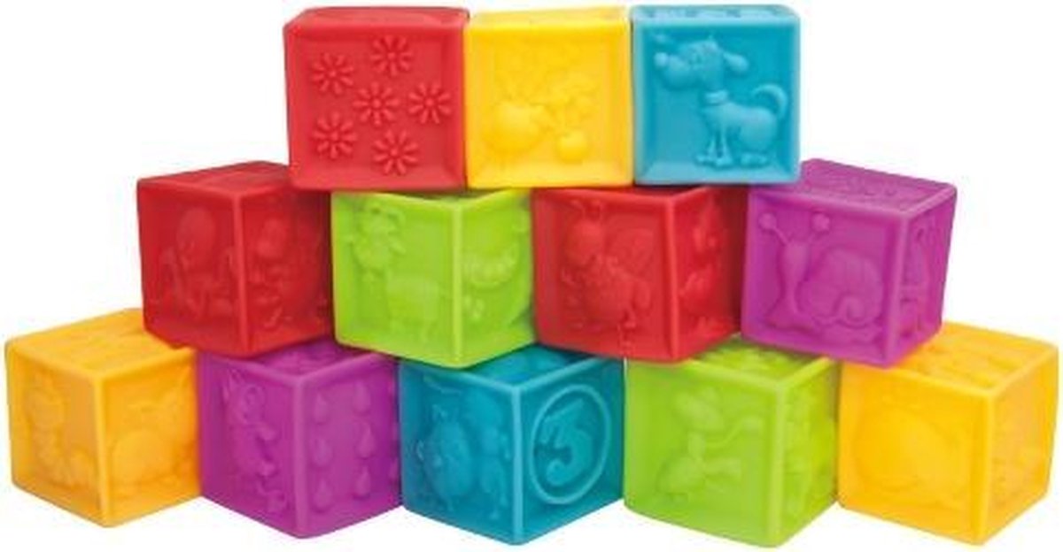 Gekleurde Blokken voor Baby - 12 Stuks - Tachan - Rubber - Duurzaam en  Veilig - In Tasje | bol