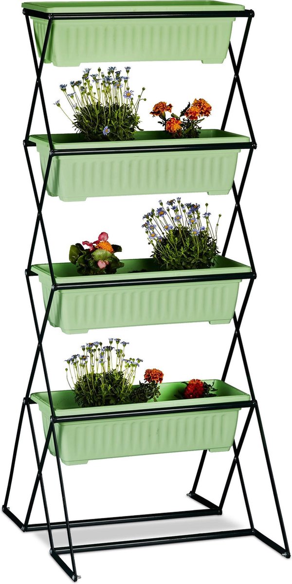 tectake® Verticaal plantenrek met 4 bloembakken - Stabiel en gemakkelijk schoon te maken - Opvouwbaar voor binnen en buiten - Verhoogd bed voor balkon, tuin en terras - 52 x 21 x
