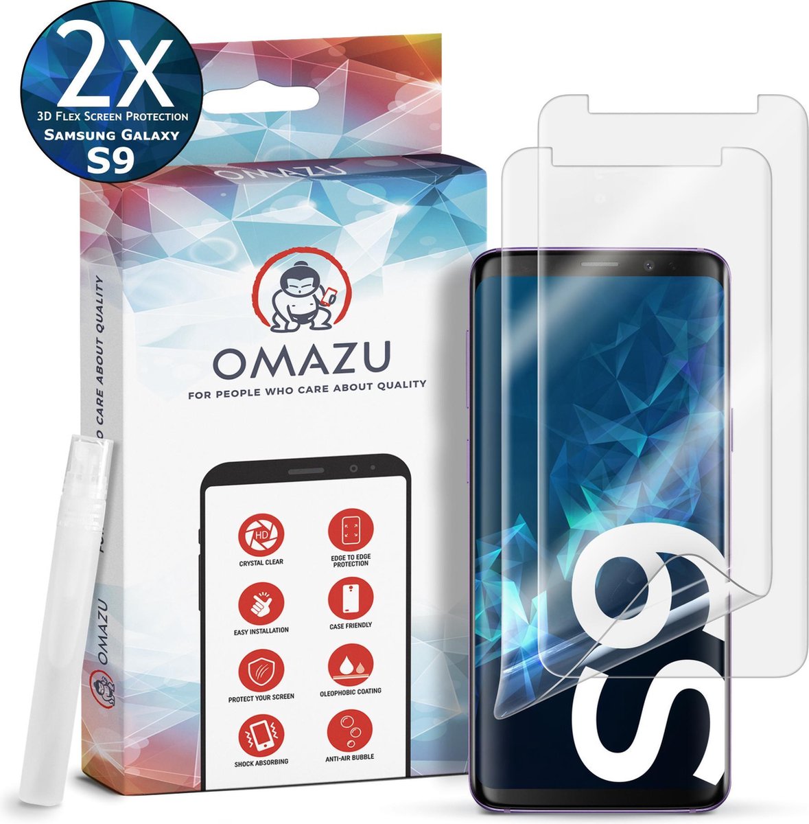 Samsung Galaxy S9 OMAZU 3D Flex TPU Screenprotector, 2 Pack