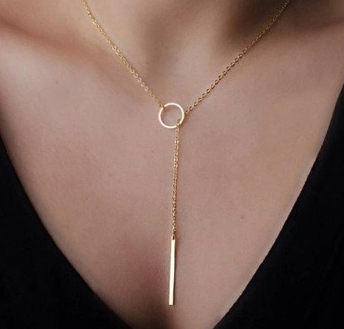 Chic by Lirette - Ketting Lang RVS Cirkel Staaf - Goud