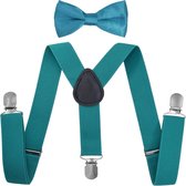 Fako Fashion® - Kinder Bretels Met Vlinderstrik - Kinderbretels - Vlinderdas - Strik - 65cm - Aqua