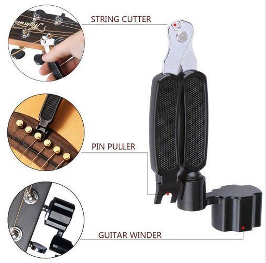 3-in-1 gitaar snaarwinder – schaar – bridge pin puller