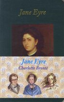 Livre 'Jane Eyre' par Charlotte Brontë avec un tableau de Jane Eyre et des illustrations de personnages.