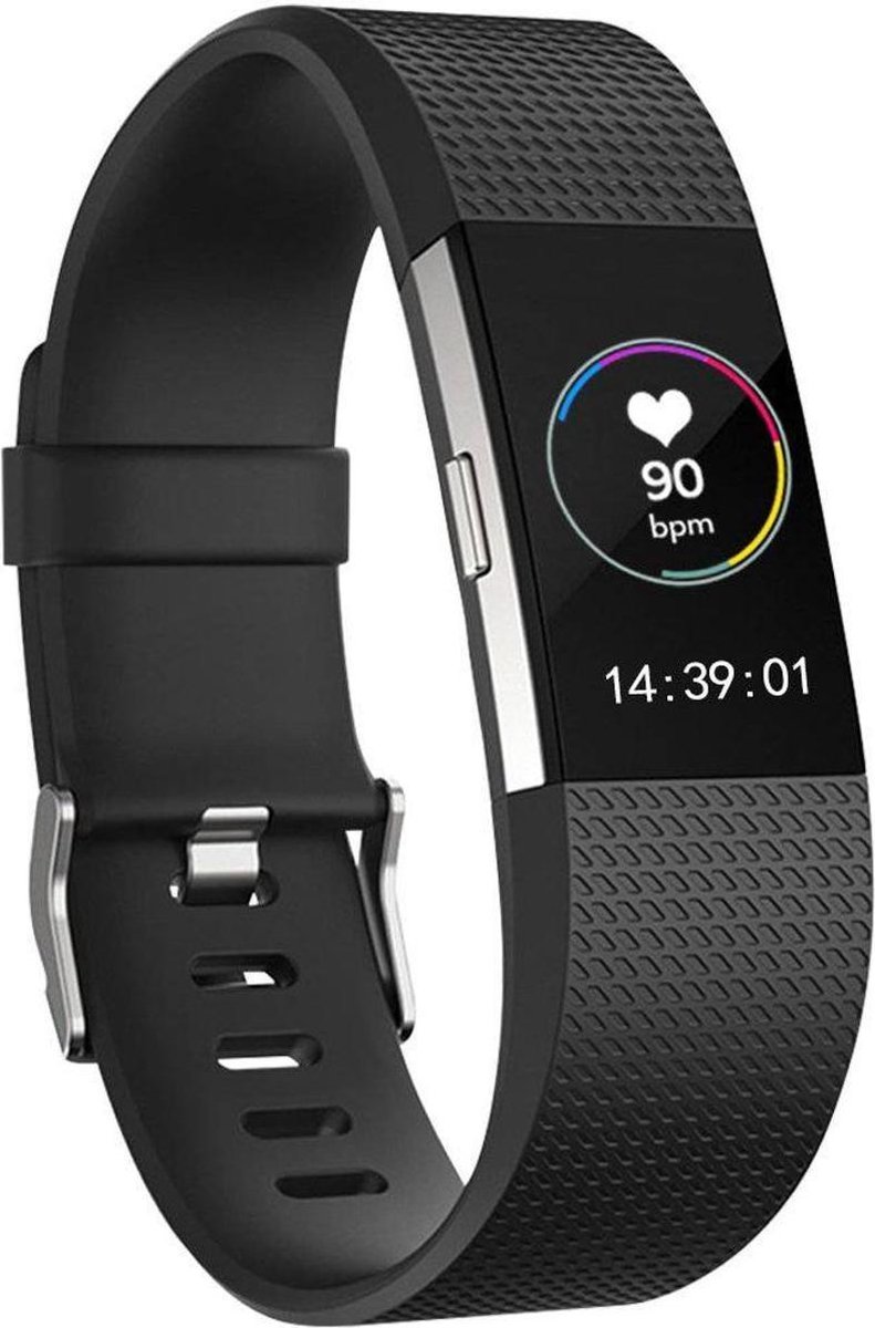KELERINO. Siliconen polsbandje geschikt voor Fitbit Charge 2 Zwart - Large