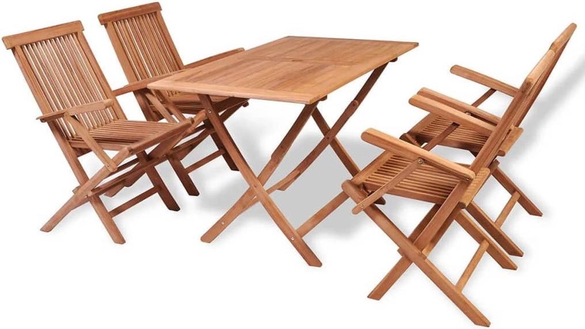 Tuinset met Tafel en 4 Stoelen Hout 5 delig massief teakhout