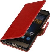 BestCases.nl Rood Pull-Up PU booktype wallet cover hoesje voor Huawei P9