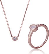 Orphelia SET-7434/52 - Juwelenset Oval Centerstone: Ketting + Ring - 925 Zilver Rosé - Zirkonia - 45 cm / Ringmaat 52