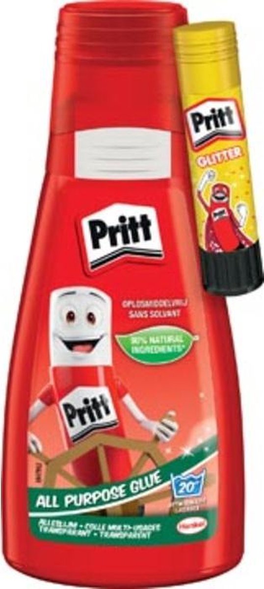 Alleslijm pritt 100ml met gratis lijmstift glitter