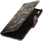 Lace Bookstyle Wallet Case Hoesjes Geschikt voor Sony Xperia XA Zwart