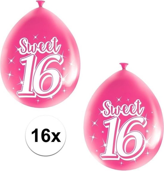 16x Roze Sweet 16 verjaardag ballonnen - 16 jaar verjaardag thema ballonnen