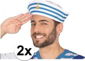 2x Wit/blauw matrozen verkleed hoedjes voor volwassenen