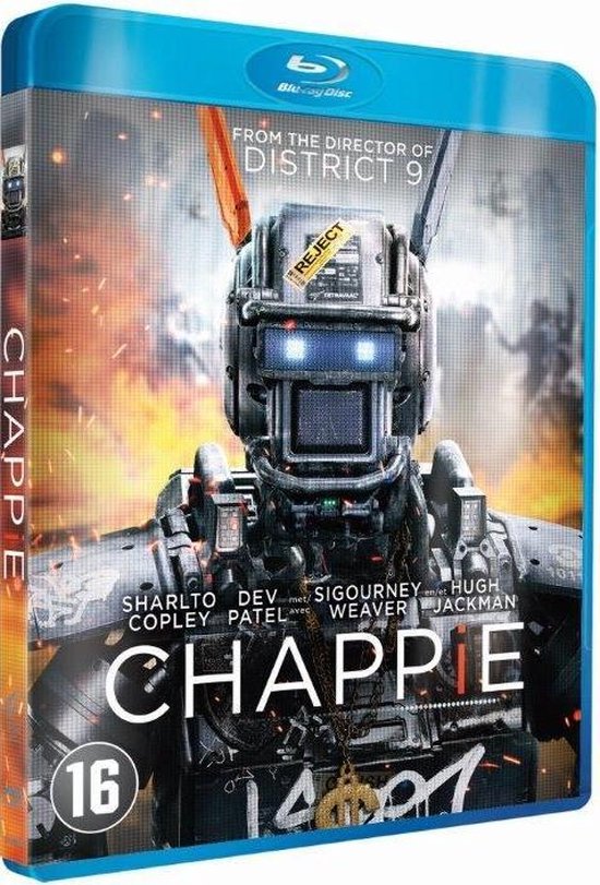 Blu-ray hoes met een robot op de voorkant met de tekst 'CHAPPIE' en een '16' leeftijdsindicator.