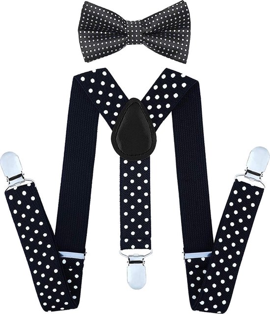 Fako Fashion® - Kinder Bretels Met Vlinderstrik - Stippen - 65cm - Zwart