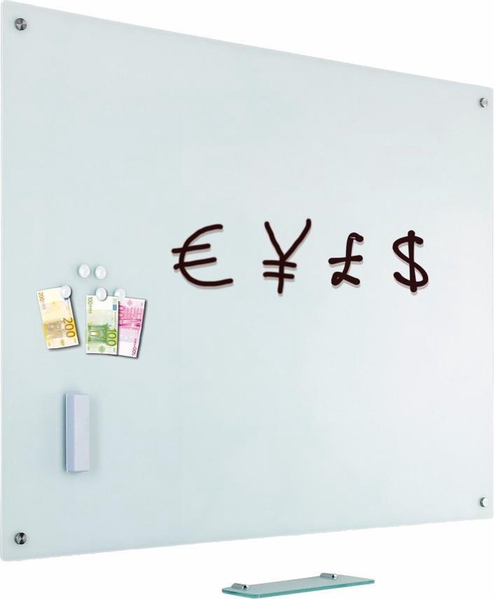 Whiteboard glas, mat wit, 100x150cm.