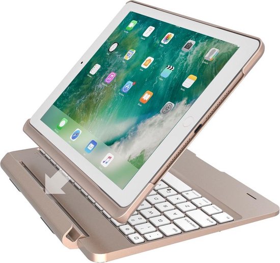 iPad 9.7 (2018)/Pro 9.7/2017/Air 2/Air 1 Toetsenbord Hoes hoesje - CaseBoutique - Effen Goud - Aluminium - CaseBoutique