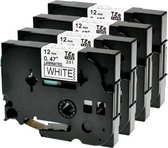 Brother Label Tape - 12 mm x 8 m - Zwart op wit - 4 stuks
