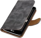 Mobieletelefoonhoesje.nl - LG K4 Hoesje Hagedis Bookstyle Grijs