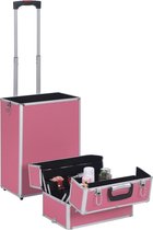 Luxe Make-up (Incl 3 Nep wimpers) Koffer aluminium Roze - Make up Trolley - Visagie koffer - Cosmetica koffer - Beauty case - Nagelstyliste koffer