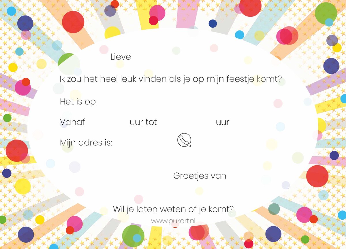 Uitnodiging Kom je op mijn Feestje - 20 stuks (A6) Puk Art | bol.com