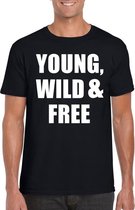 Young, wild and free tekst t-shirt zwart heren S