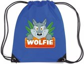 Wolfie de Wolf rijgkoord rugtas / gymtas - blauw - 11 liter - voor kinderen