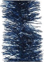 Kerstslingers donkerblauw 10 cm breed x 270 cm - Guirlande folie lametta - Donkerblauwe kerstboom versieringen
