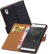 Washed Leer Bookstyle Wallet Case Hoesjes voor Sony Xperia L1 Zwart