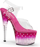 Pleaser - STARDUST-708T Sandaal met enkelband, Paaldans schoenen - Paaldans schoenen - 37 Shoes - Roze/Transparant