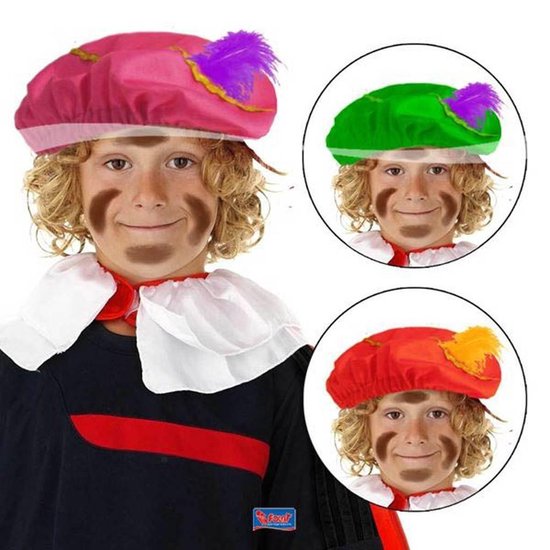 Folat Pietenmuts/baret - met veer - rood - voor kinderen - one size - Sint en Piet verkleedaccessoire