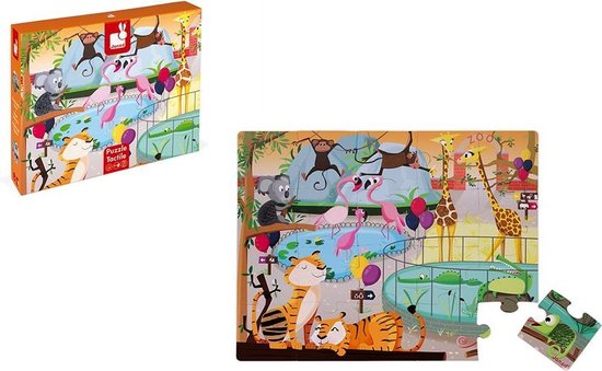 Janod Voelpuzzel - Een Dag In De Dierentuin - Reuze 20-Delige Puzzel Van Stevig Karton, Met 7 Stukjes Met Texturen - Inclusief Poster - Geschikt Vanaf 2 Jaar van Janod — afbeelding 2