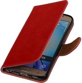 Zakelijke Book Case Telefoonhoesje Geschikt voor de Samsung Galaxy S6 G920F - Portemonnee Hoesje - Pasjeshouder Wallet Case - Rood