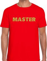 Master goud glitter tekst t-shirt rood voor heren XXL