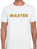 Master goud glitter tekst t-shirt wit voor heren XL