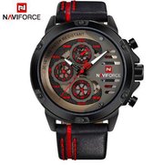 Hidzo Horloge Naviforce Ø 47 mm - Zwart/Rood - Inclusief horlogedoosje