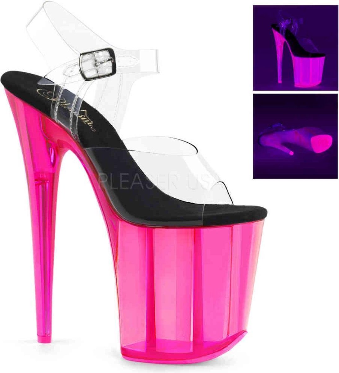 Pleaser - FLAMINGO808UVT Sandaal met enkelband, Paaldans schoenen - Paaldans schoenen - 39 Shoes - Roze/Transparant