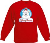 Kersttrui Merry Christmas ijsbeer kerstbal rood jongens en meisjes - Kerstruien kind 5-6 jaar (110/116)