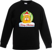Kersttrui Merry Christmas oranje kat / poes kerstbal zwart jongens en meisjes - Kerstruien kind 3-4 jaar (98/104)