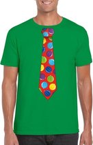 Foute Kerst t-shirt stropdas met kerstballen print groen voor heren 2XL