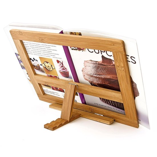 Relaxdays kookboekstandaard - Bamboe hout - 32 x 24 cm