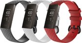 KELERINO. Siliconen bandje geschikt voor Fitbit Charge 3 / Charge 4 - Zwart & Wit & Rood - Large