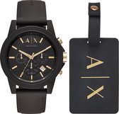 Armani Exchange AX7105 Geschenkset Herenhorloge met Bagage Tag 45 mm - Zwart