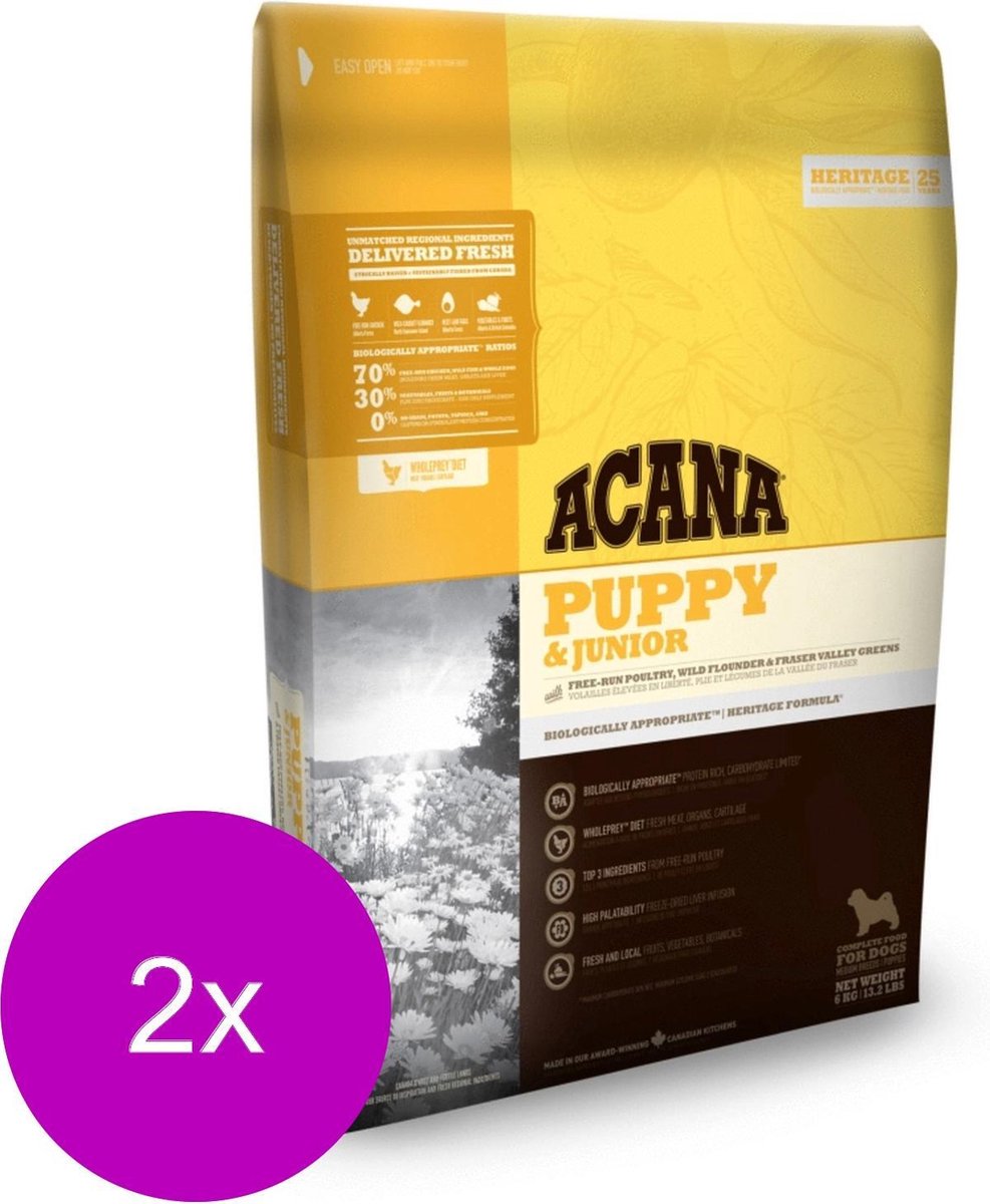 Bol.com Acana Heritage Puppy & Junior Kip&Kalkoen - Hondenvoer - 2 x 2 kg aanbieding