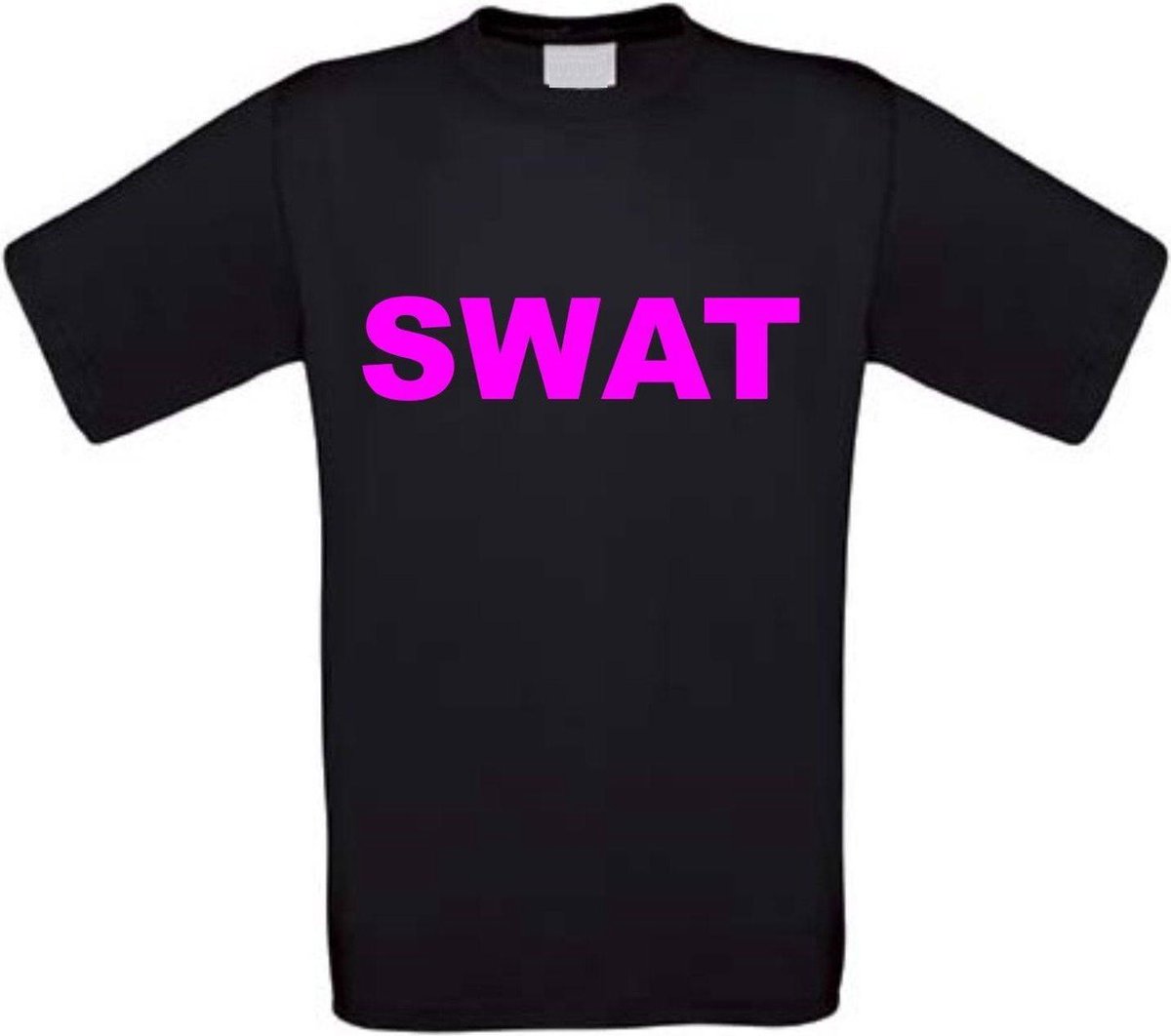Swat T-shirt met neon roze letters maat M zwart