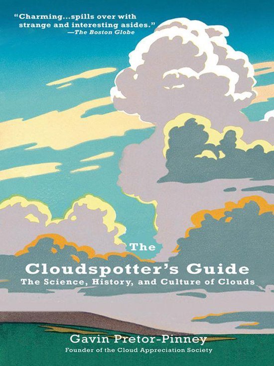 Boekcover van 'The Cloudspotter's Guide' met illustratie van witte en grijze wolken tegen een blauwe lucht, met de titel en ondertitel.