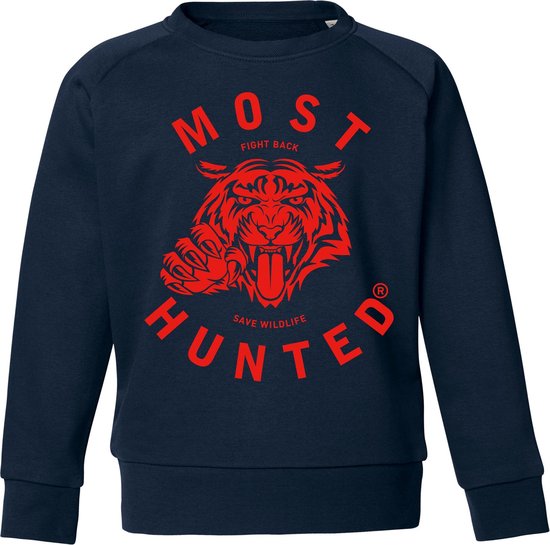 Most Hunted - kindersweater - tijger - navy rood - maat 122/128cm