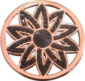 Silventi Lockits 982501850 Stalen munt - fantasie bloem met kristal - 33-2 mm - Roségoudkleurig / zwart