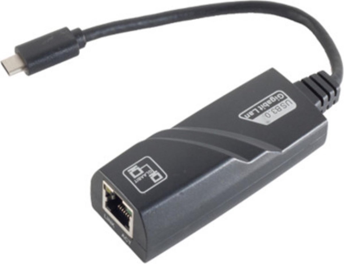 USB-C naar RJ45 Gigabit Ethernet LAN adapter - USB3.0 - CAT6 / zwart - 0,15 meter