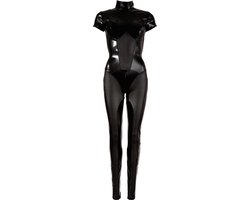 Cottelli Collection –  Jumpsuit met Ritsen over Tepels en Kruis Wetlook Uitstraling Spanning en Uitdaging – Maat XS – Zwart