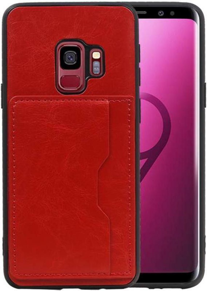 Rood Staand Back Cover 1 Pasje Hoesje voor Samsung Galaxy S9